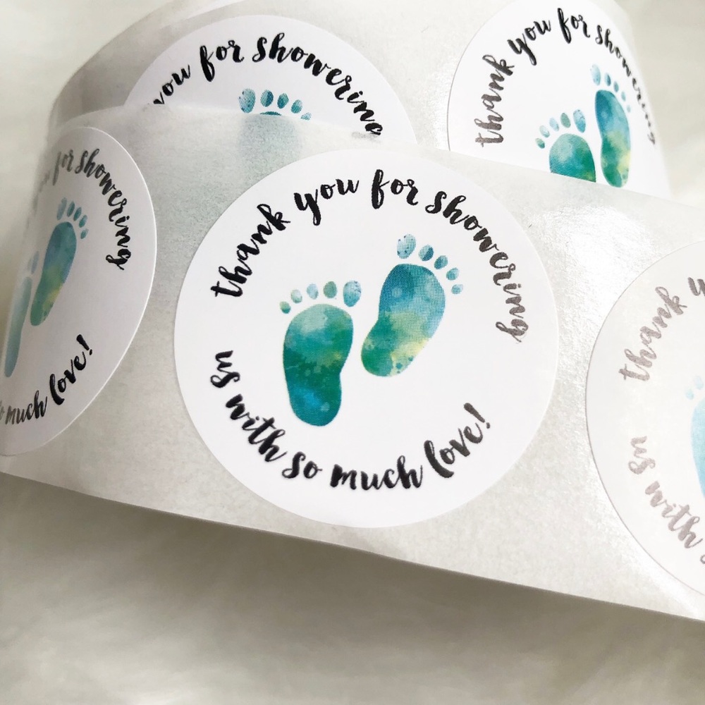 FREE 🚨 Blue Footprint Baby Shower Thank You Stickers - Over 450 Stickers